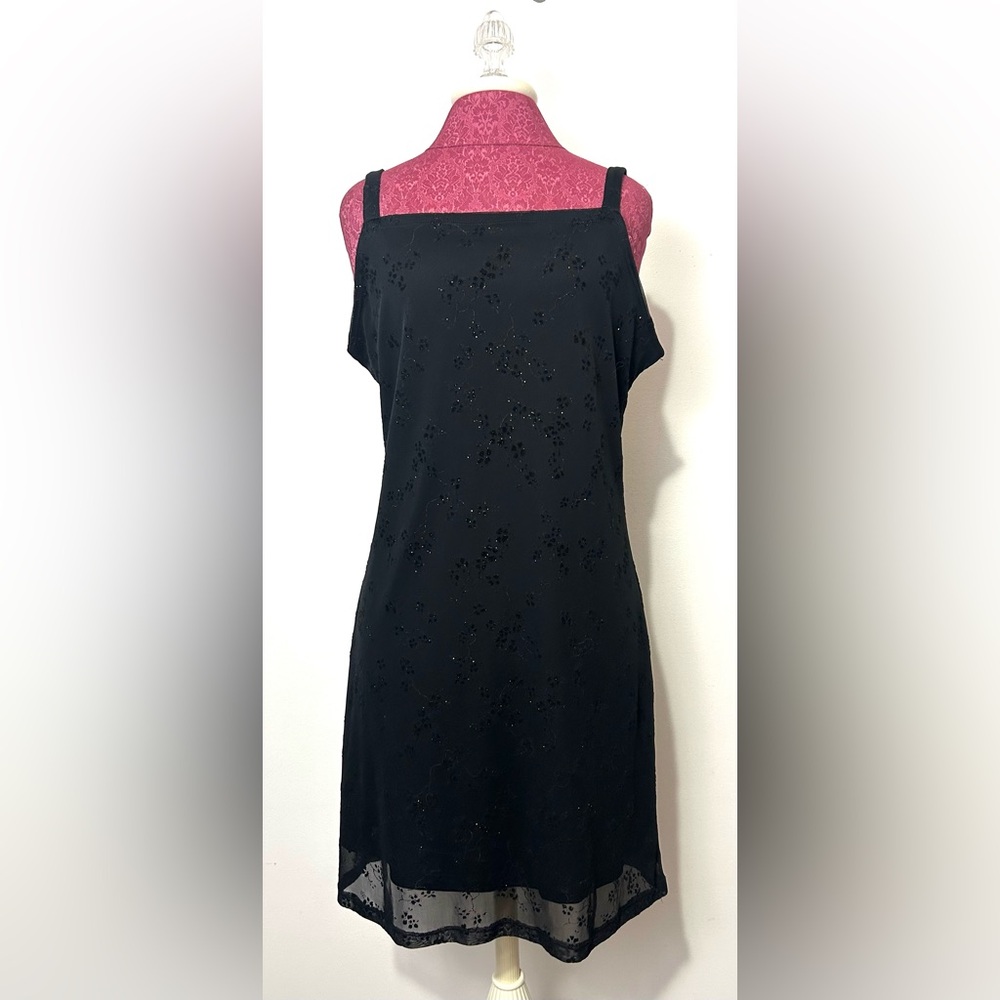 Y2K Candy Rocket Black Dress‎ Size 1X Mesh Velvet Gold Floral Whimsigoth Fairy